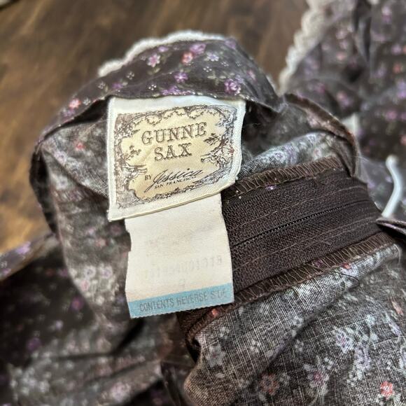 Vtg Gunne Sax Corset Tie Lace Midi Dress Size Small Brown Purple Floral Prairie - Picture 3 of 6